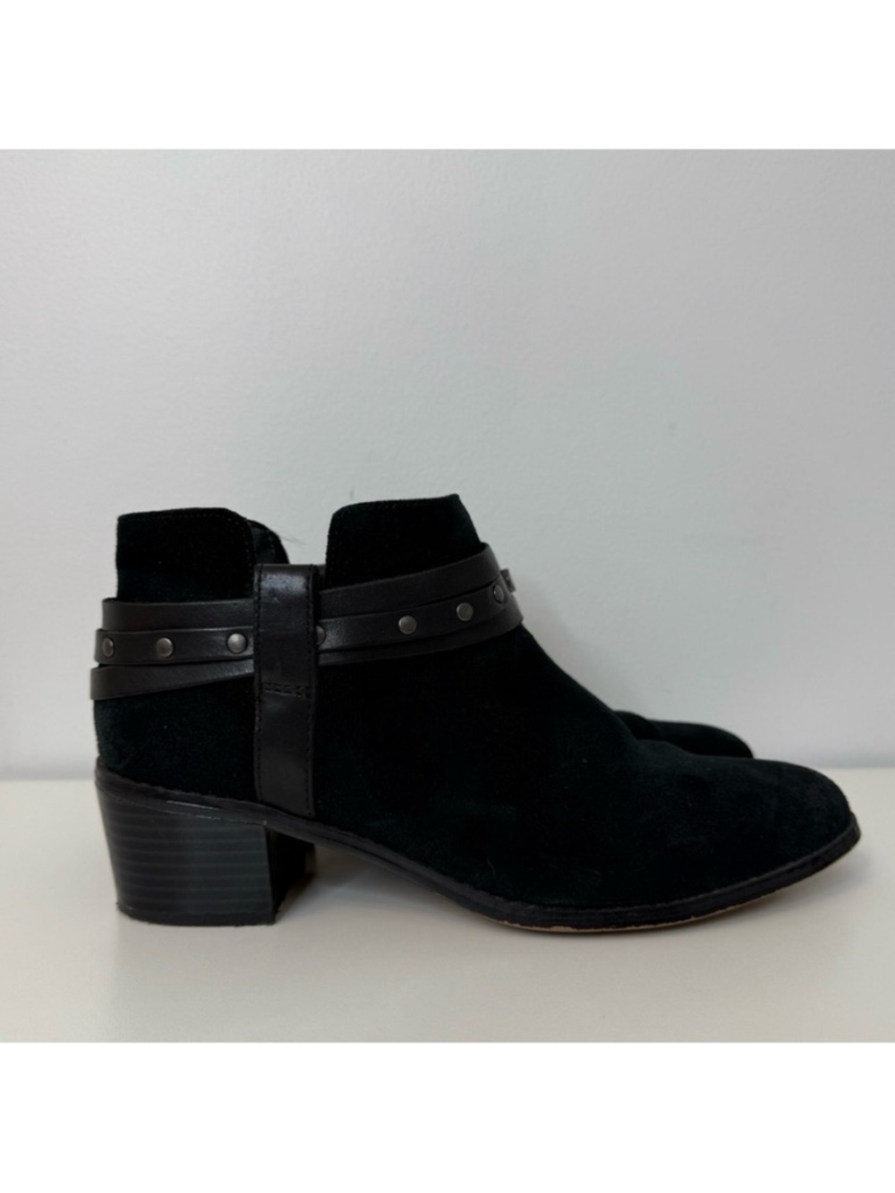 Clarks Somerset Breccan Shine Black Suede Ankle Boot Heel Bootie Shoe Size 8